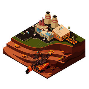 工業(yè)建筑的等距三維矢量插圖 工廠、礦山與建筑設(shè)備及其零部件